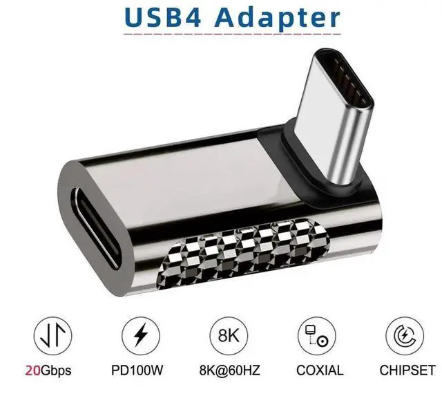 Alt view image 3 of 7 - Vszerda 20Gbps USB4 Type C Male to Female 90 Degree Up Down Angled 100W Power Data 8K Video Adapter for USB4.0