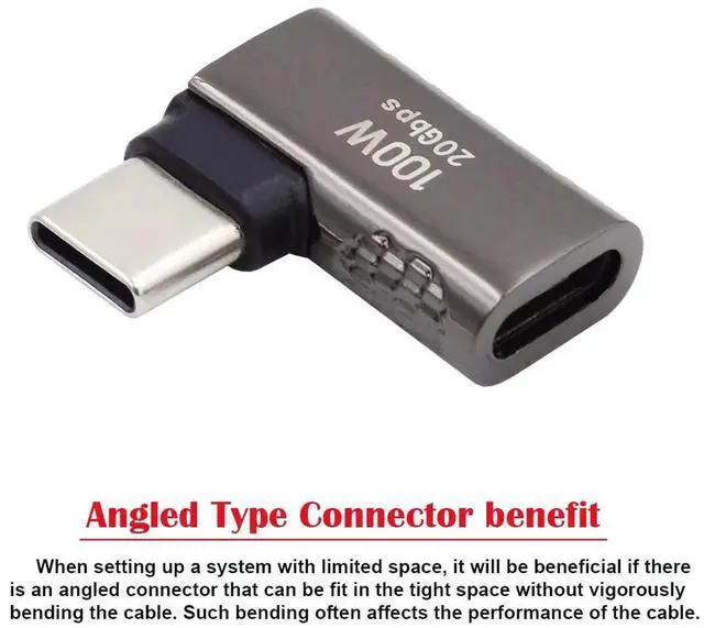Alt view image 4 of 7 - Vszerda 20Gbps USB4 Type C Male to Female 90 Degree Left Right Angled 100W Power Data 8K Video Adapter for USB4.0