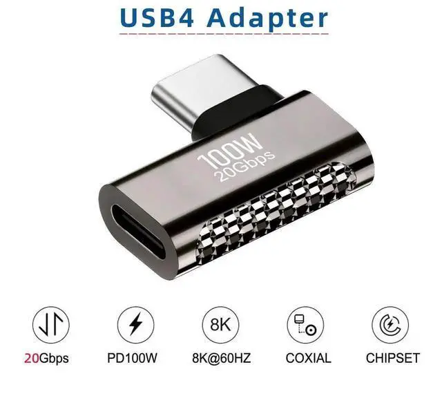 Alt view image 6 of 7 - Vszerda 20Gbps USB4 Type C Male to Female 90 Degree Left Right Angled 100W Power Data 8K Video Adapter for USB4.0
