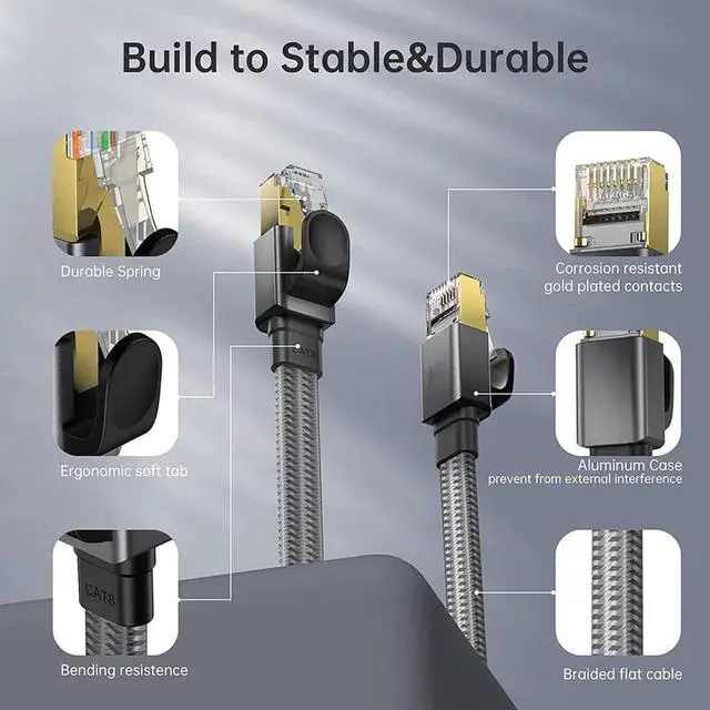 Alt view image 2 of 7 - Vszerda Cat 8 Ethernet Cable 3.3FT/1M, 26AWG Flat Braided High Speed Network LAN Cable 40gbps 2000mhz, Heavy Duty Shielded Ethernet Cord with Gold Plated RJ45 Connectors for Router Modem Gaming PS5/4