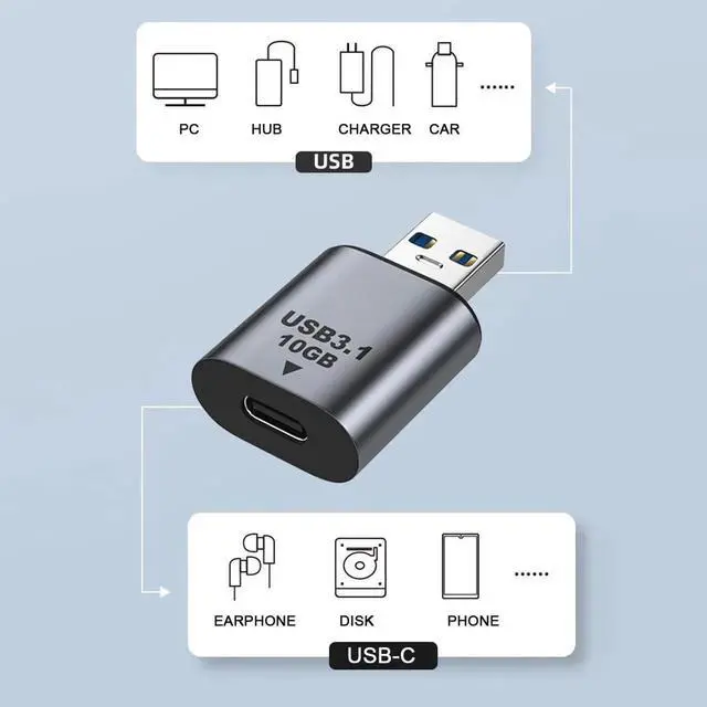 Alt view image 3 of 6 - Vszerda Adapter USB-C USB 3.1 Type C Female to USB 3.0 A Male Data Adapter 10Gbps Data Power for Laptop Tablet Phone