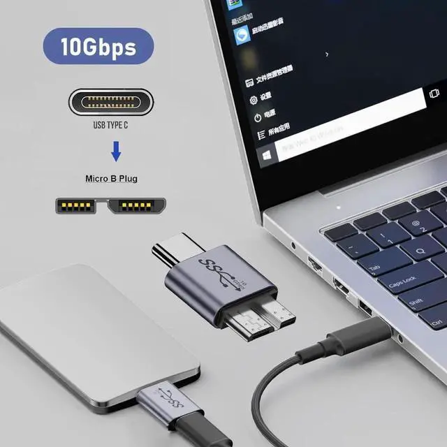 Alt view image 4 of 7 - Vszerda Adapter USB-C USB 3.1 Type C Male to Micro USB 3.0 Male Data Adapter 10Gbps Data Power for Laptop SSD Disk
