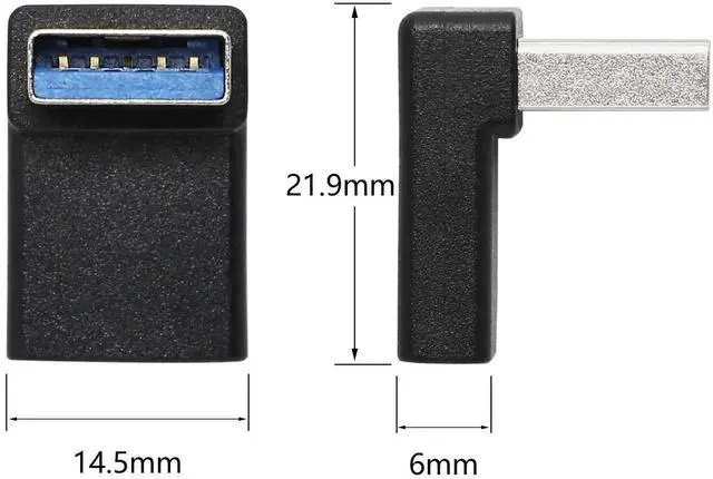 Alt view image 2 of 7 - Vszerda Right Angle USB C to USB A Adapter, Up Angle & Down Angle USB A 3.0 Male to USB Type C 3.1 Female Connector Adapter for Laptops, Wall Chargers, Power Banks(2-Pack)