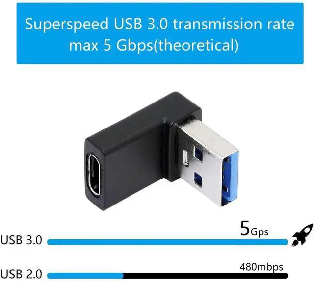 Alt view image 3 of 7 - Vszerda Right Angle USB C to USB A Adapter, Up Angle & Down Angle USB A 3.0 Male to USB Type C 3.1 Female Connector Adapter for Laptops, Wall Chargers, Power Banks(2-Pack)