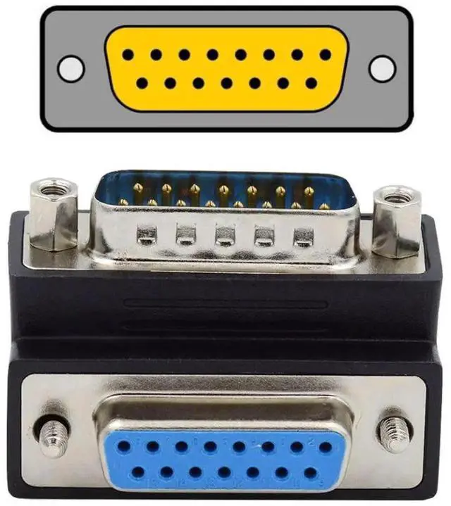 Main image of DB15Pin Male to Female Extension Adapter DSUB RS232 15Pin D-subminiature Connector 90 Degree UP Angled