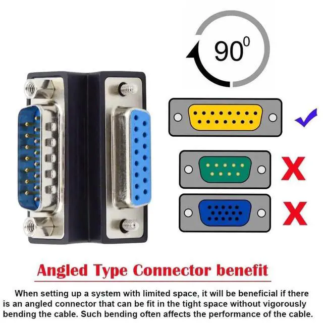 Alt view image 4 of 7 - DB15Pin Male to Female Extension Adapter DSUB RS232 15Pin D-subminiature Connector 90 Degree UP Angled