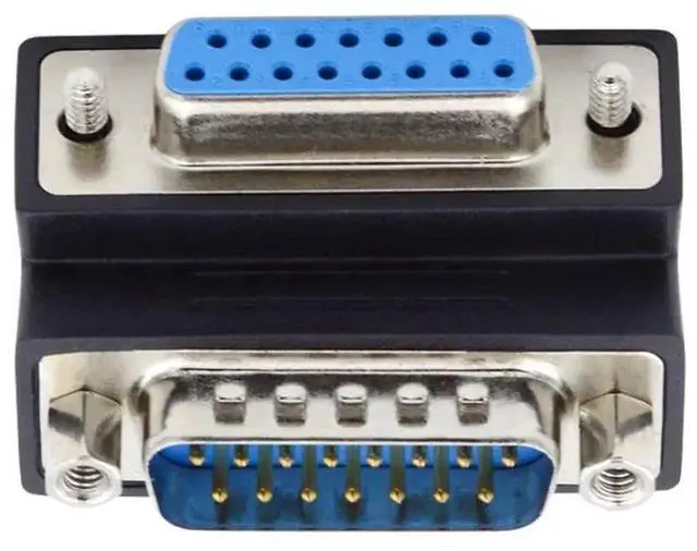Alt view image 3 of 7 - DB15Pin Male to Female Extension Adapter DSUB RS232 15Pin D-subminiature Connector 90 Degree UP Angled