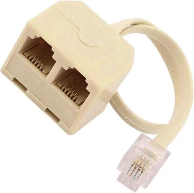 Alt view image 3 of 4 - Vszerda 6P4CSPL1X2 RJ11 Male to Female 6P4C 2 Way Outlet Telephone Jack Line Splitter Adapter Converter Cable - Beige