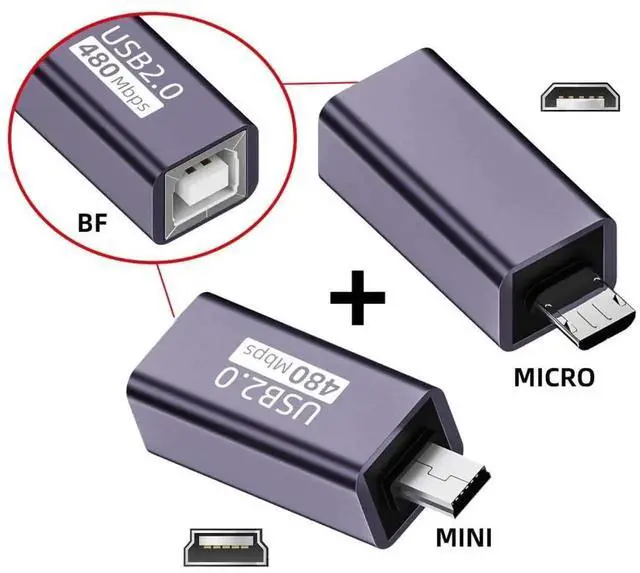 Alt view image 2 of 7 - Vszerda 2pcs/lot USB 2.0 B Type Female to Mini USB & Micro Male Extension Adapter for Printer Phone Disk