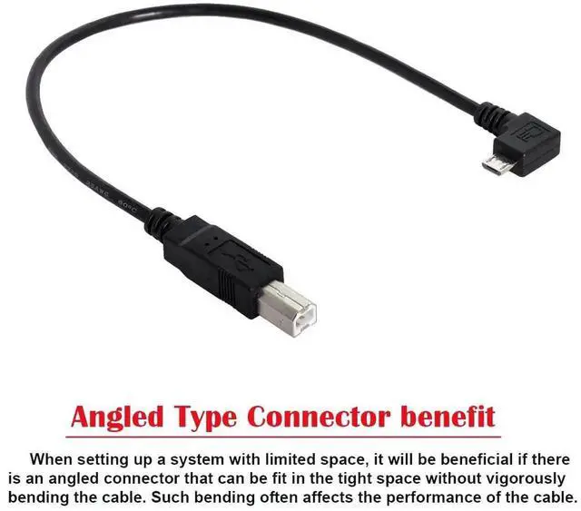 Alt view image 7 of 7 - Vszerda 30cm Right Angled 90 Degree Micro USB OTG to Standard B Type Printer Scanner Hard Disk Cable 30cm