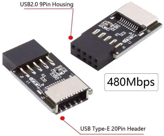 Alt view image 6 of 7 - Vszerda USB 2.0 9Pin Male to USB 3.1 Type E Key-A Female Front Panel Socket to 9Pin Mainboard Header Extension Adapter