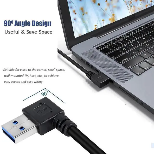 Alt view image 7 of 7 - Vszerda USB 3.0 Extension Cable Left and Right Angle, 2 Pack 90 Degree USB3.0 A Male to Male Extender Cord for Laptop TV USB Disk Mouse Hard Disk Camera