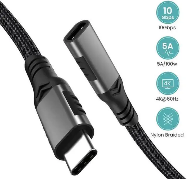Main image of USB C Extension Cable, 3.3ft /1M-Braided USB C Extender Cable, USB C to USB C Male to Female Cord USB 3.1 Gen 2 Sync Transfer 10Gbps 100W/5A Fast Charging 4K Display Compatible with Laptop Smartphones