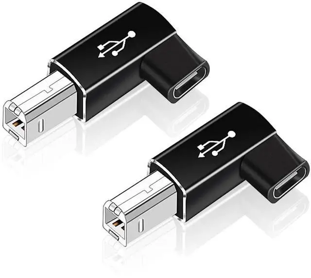 Main image of Vszerda 2 Pack USB B to USB C Adapter, 90 Degree Right Angle Type C Female to MIDI Converter Compatible with Printer, Electric Piano, Laptops and More Type-C Devices