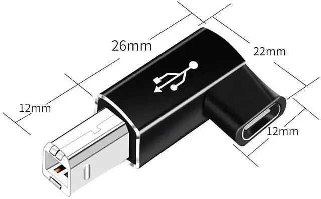 Alt view image 2 of 4 - Vszerda 2 Pack USB B to USB C Adapter, 90 Degree Right Angle Type C Female to MIDI Converter Compatible with Printer, Electric Piano, Laptops and More Type-C Devices