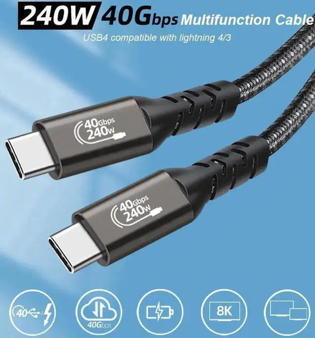 Alt view image 5 of 7 - Vszerda USB4 Cable Compatible with Thunderbolt 4/3 Cable 1.64ft, Supports 240W Charging / 8K Display / 40Gbps Data Transfer USB C to USB C Cable, for Type-C MacBooks, iPad Pro, Hub, Docking and More