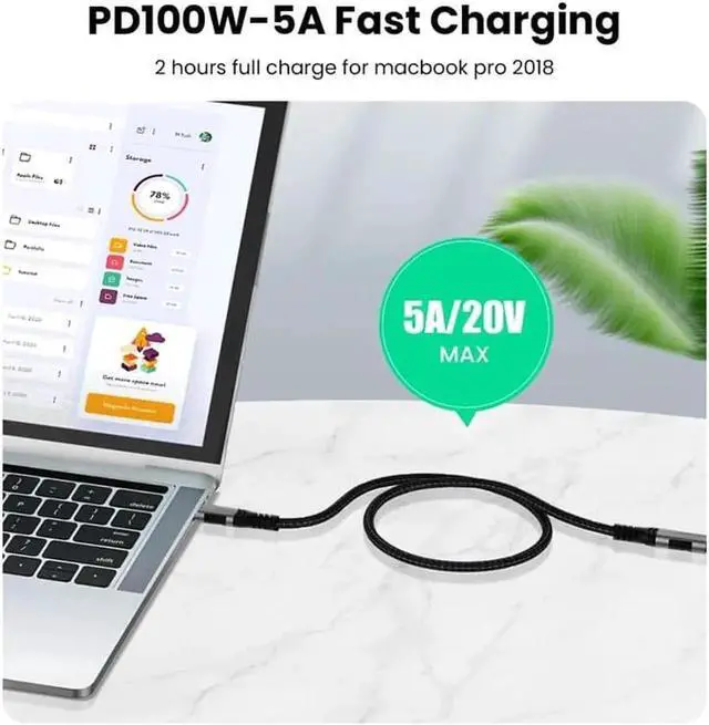 Alt view image 5 of 7 - Vszerda USB C Extension Cable, 6.6ft /2M-Braided USB C Extender Cable, USB C to USB C Male to Female Cord USB 3.1 Gen 2 Sync Transfer 10Gbps 100W/5A Fast Charging 4K Display Compatible with Laptop Sm