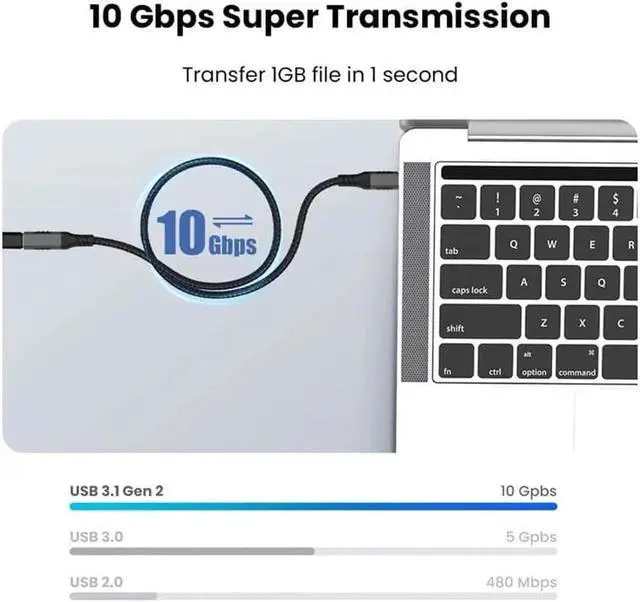 Alt view image 7 of 7 - Vszerda USB C Extension Cable, 6.6ft /2M-Braided USB C Extender Cable, USB C to USB C Male to Female Cord USB 3.1 Gen 2 Sync Transfer 10Gbps 100W/5A Fast Charging 4K Display Compatible with Laptop Sm