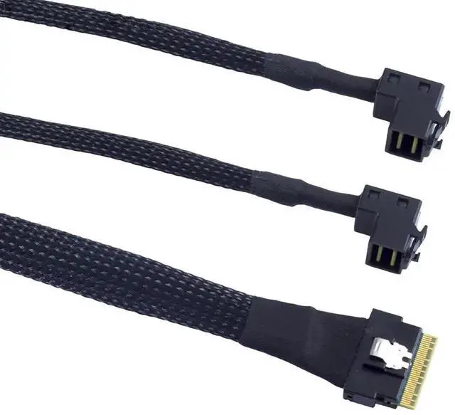 Alt view image 3 of 5 - Vszerda Mini SAS Slimline SFF-8654 8i 4.0 to Dual SAS HD SFF-8643 Upward Cable \u2013 24Gbps High Speed 32AWG Server Data Cable for RAID Controller, HDD, SSD (0.5M/19.68in)