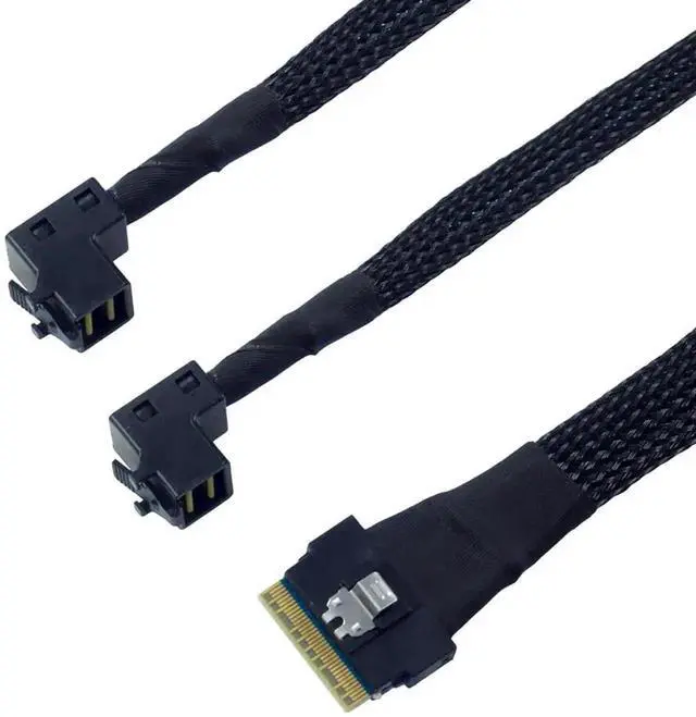 Alt view image 4 of 5 - Vszerda Mini SAS Slimline SFF-8654 8i 4.0 to Dual SAS HD SFF-8643 Upward Cable \u2013 24Gbps High Speed 32AWG Server Data Cable for RAID Controller, HDD, SSD (0.5M/19.68in)