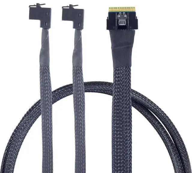 Alt view image 5 of 5 - Vszerda Mini SAS Slimline SFF-8654 8i 4.0 to Dual SAS HD SFF-8643 Upward Cable \u2013 24Gbps High Speed 32AWG Server Data Cable for RAID Controller, HDD, SSD (0.5M/19.68in)