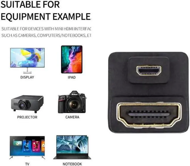 Alt view image 3 of 7 - Vszerda Micro HDMI 1.4 Male Type-D to HDMI Female Port Savers 360 Degree Down Opposite U Shape Back Angled Extension Adapter Converter