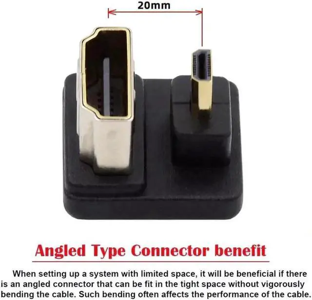 Alt view image 6 of 7 - Vszerda Micro HDMI 1.4 Male Type-D to HDMI Female Port Savers 360 Degree Down Opposite U Shape Back Angled Extension Adapter Converter