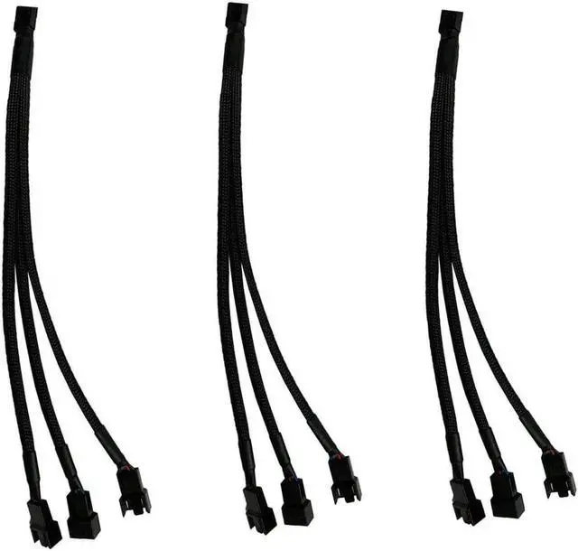 Main image of Vszerda 3 Pack PWM Fan Splitter, Black Sleeved Braided Y Computer Fan Splitter,4 pin Fan Adapter Cable, CPU Fan Splitter 1 to 3 Converter,Fan Extension Power Cable.(1 to 3)