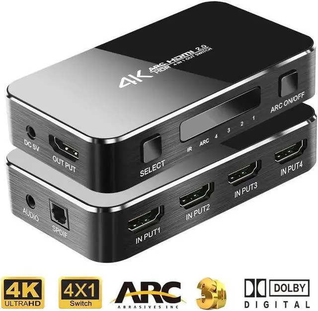Main image of Vszerda Switch 2.0 4K HDMI Splitter Switch 4 In 1 Out HDMI Switcher Audio Extractor ARC & IR Control Support HDR HDMI Switch For PS3 PS4 HDTV