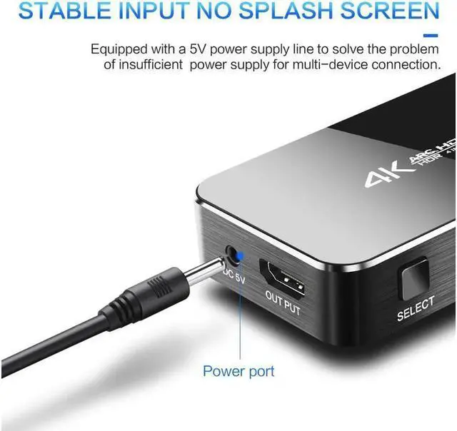 Alt view image 7 of 7 - Vszerda Switch 2.0 4K HDMI Splitter Switch 4 In 1 Out HDMI Switcher Audio Extractor ARC & IR Control Support HDR HDMI Switch For PS3 PS4 HDTV