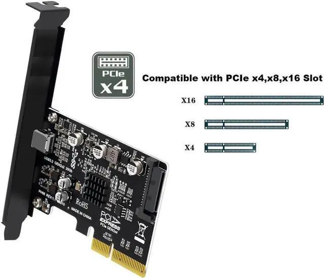Alt view image 3 of 7 - Vszerda USB C 20Gbps PCIe 3.0 Card,PCI Express x4 to USB 3.2 Gen2X2 Type-C Expansion Card with Full-Profile & Low-Profile Bracket,USB 3.2 20Gb/s to PCIe Add On Card Adapter - SATA Powered