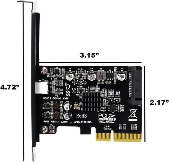 Alt view image 5 of 7 - Vszerda USB C 20Gbps PCIe 3.0 Card,PCI Express x4 to USB 3.2 Gen2X2 Type-C Expansion Card with Full-Profile & Low-Profile Bracket,USB 3.2 20Gb/s to PCIe Add On Card Adapter - SATA Powered