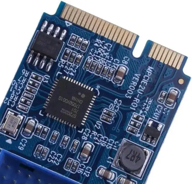 Alt view image 3 of 6 - Vszerda Motherboard Mini PCI Express to Dual USB 3.0 19 pin Add On Card Adapter,Mini PCIe PCI-e to 2 ports USB w/ Molex Power