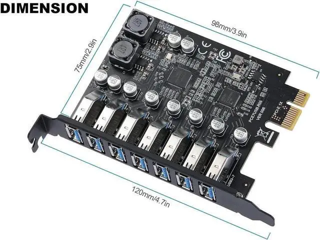 Alt view image 2 of 6 - Vszerda PCIe to 7 Ports USB 3.0USB Expansion Card, PCI-e x1 to 5Gbps USB Hub Controller Adapter for Windows 11/10/8/7/XP/Vista,with Full-Profile PCI Slot Cover
