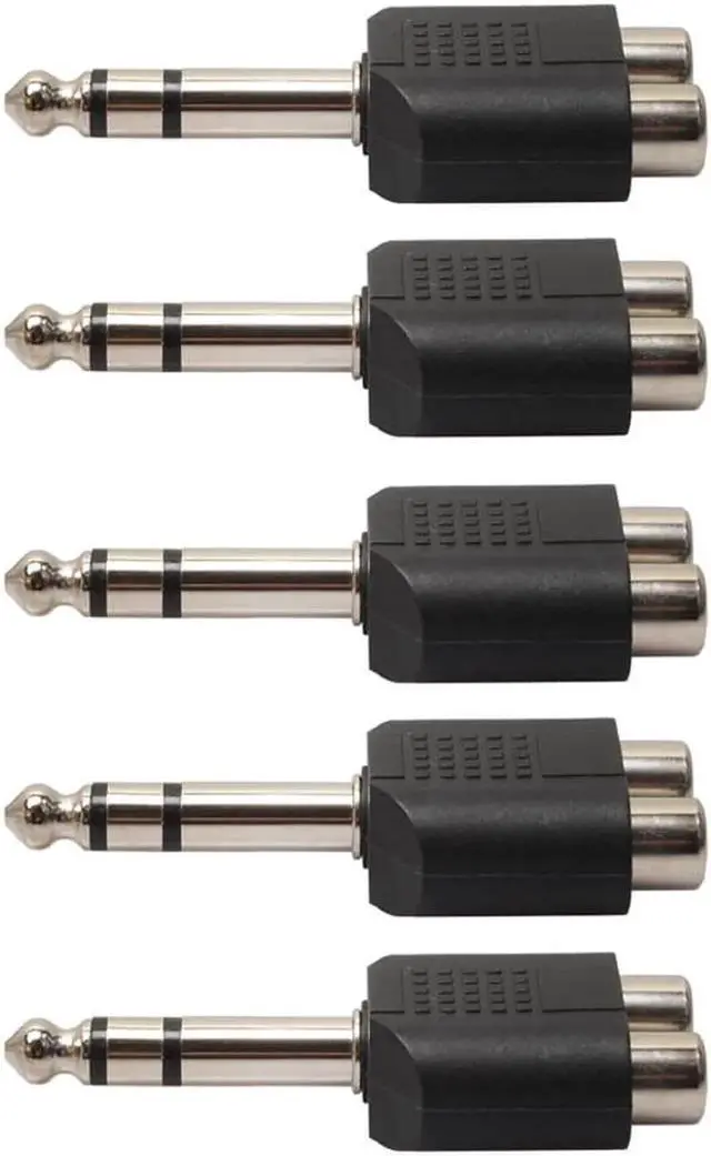 Main image of Vszerda 5Pcs/Lot 6.35mm 1/4" Stereo Plug To 2 RCA Splitter Audio Adapter Converter Male to Female Audio Connecter Adaptor Plug