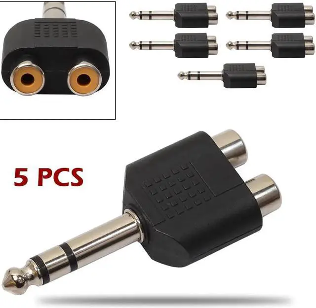 Alt view image 2 of 6 - Vszerda 5Pcs/Lot 6.35mm 1/4" Stereo Plug To 2 RCA Splitter Audio Adapter Converter Male to Female Audio Connecter Adaptor Plug