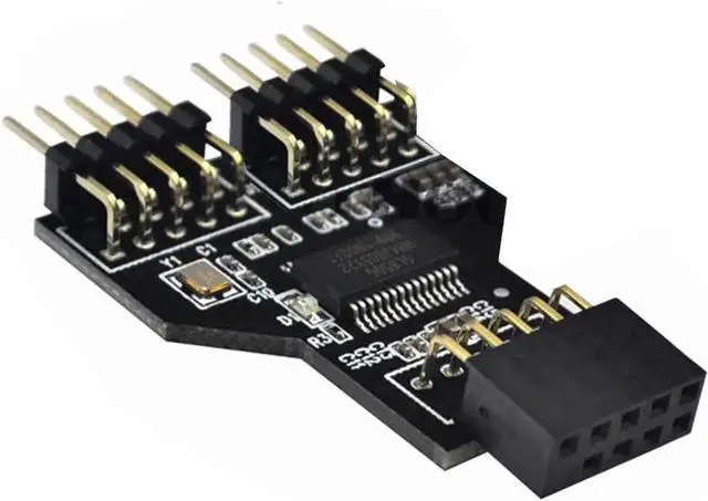 Alt view image 5 of 6 - Vszerda 9 Pin USB Header Female 1 to 2 Male Board 9-Pin USB HUB USB 2.0 9 Pin Connector Adapter for RGB Splitter with 30cm 60cm Cable (No Cable,1 PCS)