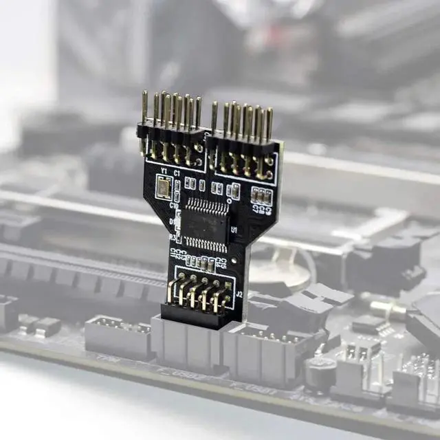 Alt view image 4 of 6 - Vszerda 9 Pin USB Header Female 1 to 2 Male Board 9-Pin USB HUB USB 2.0 9 Pin Connector Adapter for RGB Splitter with 30cm 60cm Cable (No Cable,1 PCS)