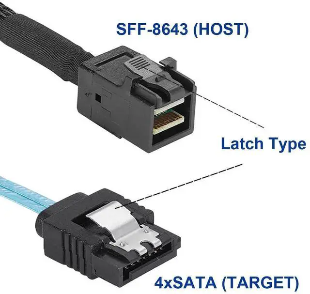 Alt view image 7 of 7 - Vszerda Mini SAS SFF-8643 Host 1 to 4 SATA 7Pin Target Hard Disk 6Gbps Data Server Raid Cable 0.5M