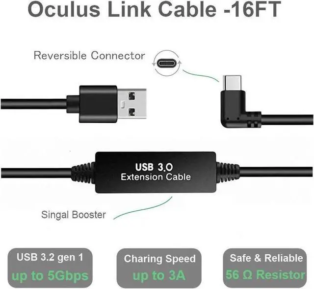 Alt view image 2 of 3 - For Quest Link Cable 16ft, Oculus Link Cable with Signal Booster, Streaming VR Game & Fast Charging USB C 3.0 Cable Compatible for Oculus Quest Headset and Gaming PC