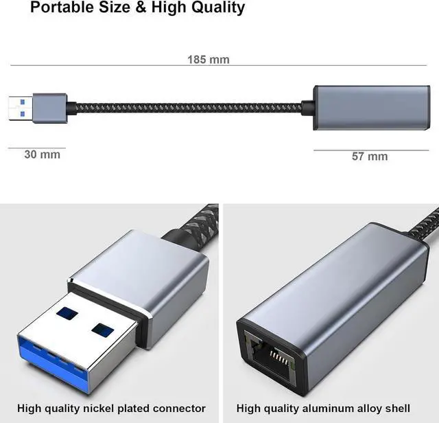 Alt view image 6 of 6 - USB to Ethernet Adapter, USB 3.0 to 10/100/1000 Gigabit Ethernet LAN Network Adapter Compatible for MacBook, Surface Pro, Notebook PC with Windows7/8/10, XP, Vista, Mac