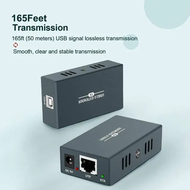 Alt view image 3 of 7 - USB Extender 165ft Kit with 4 USB 2.0 Hub, Over Single Ethernet Cat5e/6/7 Up to 165ft(50m), Plug and Play, No Driver Needed, USB RJ45 LAN Extension