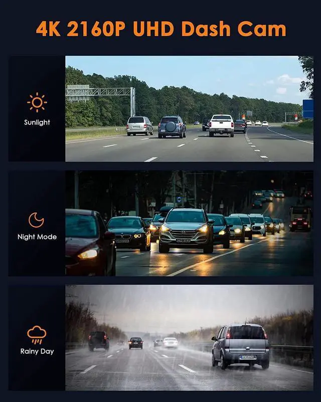 Alt view image 3 of 6 - 4K Dual Dash Cam Front and Inside, 2160P+1080P IR Night Vision Cabin Car Camera with 64GB Memory Card, Wide Angle Mini Dash Camera Car Video with Parking Mode for Taxi