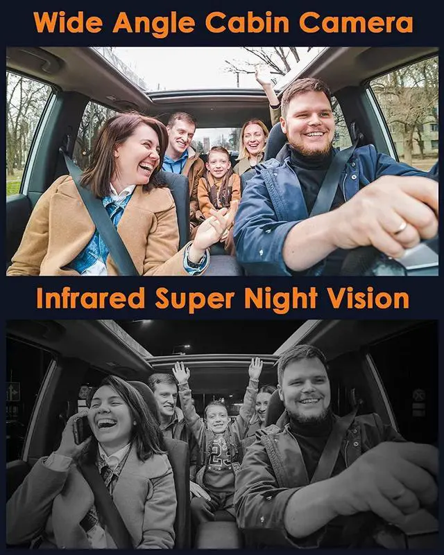 Alt view image 4 of 6 - 4K Dual Dash Cam Front and Inside, 2160P+1080P IR Night Vision Cabin Car Camera with 64GB Memory Card, Wide Angle Mini Dash Camera Car Video with Parking Mode for Taxi