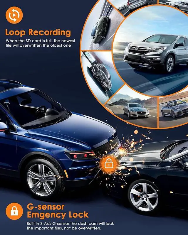 Alt view image 5 of 6 - 4K Dual Dash Cam Front and Inside, 2160P+1080P IR Night Vision Cabin Car Camera with 64GB Memory Card, Wide Angle Mini Dash Camera Car Video with Parking Mode for Taxi