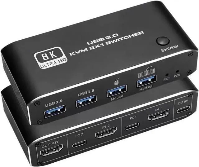 Main image of 8K HDMI KVM Switch 8K USB KVM HDMI Switch 2x1 HDMI2.1 Ports + 4X USB3.0 KVM Ports,Share 2 Computers one Monitor Switch,Supports 8K 60Hz,4K 120Hz,YUV 4:4:4,HDCP 2.3,HDR 10,Hotkey,Darkish