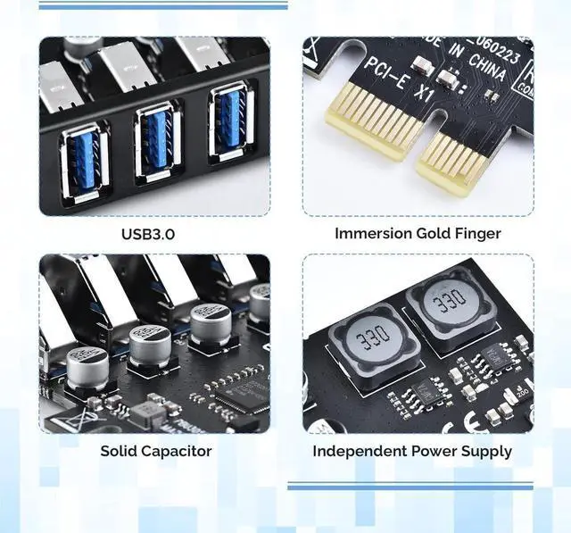 Alt view image 6 of 7 - PCIE USB 3.0 Card 7 Ports PCI Expree to USB Expansion Card Super Speed 5Gbps PCI-e USB3.0 Hub Controller Adapter for Windows 11/10/8/7/XP/Vista