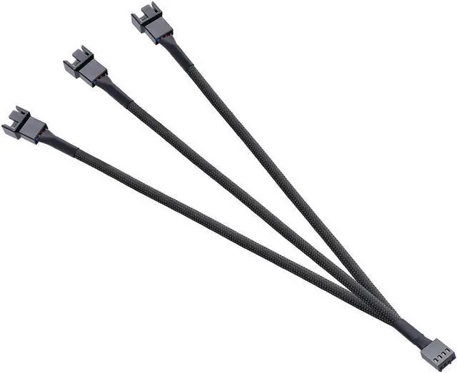Alt view image 3 of 6 - Black Net Jacket Sleeved 10 inch PWM 4pin 1 to 3 4-pins Fan Splitter Hub Power Fan-out Adapter Cable,Motherboard PMW 4-pin header 1x3 Fan-Out Power Cable - 10" 2 Pack