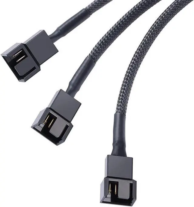 Alt view image 6 of 6 - Black Net Jacket Sleeved 10 inch PWM 4pin 1 to 3 4-pins Fan Splitter Hub Power Fan-out Adapter Cable,Motherboard PMW 4-pin header 1x3 Fan-Out Power Cable - 10" 2 Pack