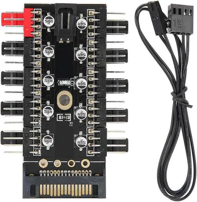 Alt view image 3 of 6 - 10 Ports 4-Pin PWM Fan Hub, SATA 15pin to 10 Fan Power Splitter Adapter Cable w/ Self-sticker for 3Pin / 4Pin fan